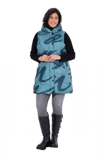 Ulla Popken 838435 Gilet long matelassé imprimé Vert-de-gris - Gilets sans manches - 