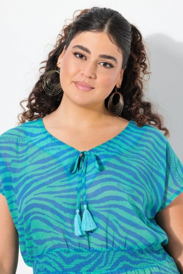 Ulla Popken 838483 Robe à imprimé animal Turquoise - Robes d'été - Robes légères d'été en grande taille