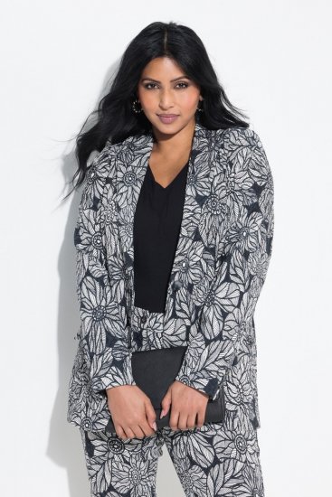 Ulla Popken 838656 Blazer fleuri Blanc - Blazers - Vestes blazer pour femme, grandes tailles