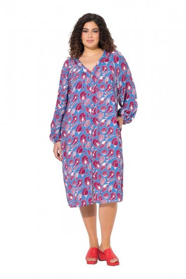 Ulla Popken 838839 Robe chemise imprimée Pétrole - Robes midi - Robes mi-longues pour femmes rondes