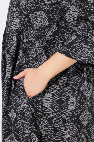 Ulla Popken 839518 Robe à imprimé animal et manches 3/4 Anthracite - Robes maxi - Robes longues pour femmes rondes