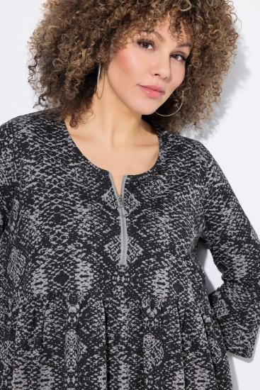 Ulla Popken 839518 Robe à imprimé animal et manches 3/4 Anthracite - Robes maxi - Robes longues pour femmes rondes