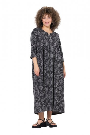 Ulla Popken 839518 Robe à imprimé animal et manches 3/4 Anthracite - Robes maxi - Robes longues pour femmes rondes