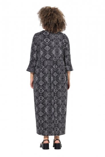 Ulla Popken 839518 Robe à imprimé animal et manches 3/4 Anthracite - Robes maxi - Robes longues pour femmes rondes