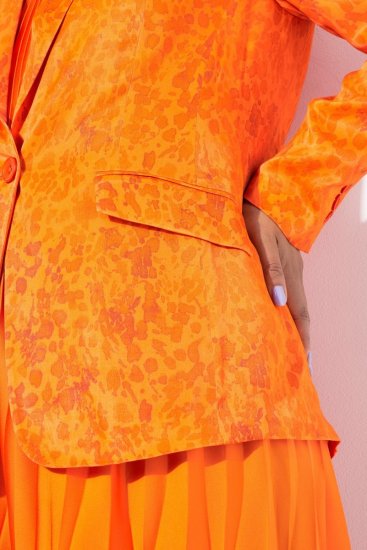 Ulla Popken 839607 Blazer en satin imprimé Orange clair - Blazers - Vestes blazer pour femme, grandes tailles
