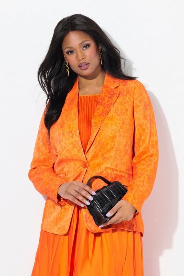 Ulla Popken 839607 Blazer en satin imprimé Orange clair - Blazers - Vestes blazer pour femme, grandes tailles