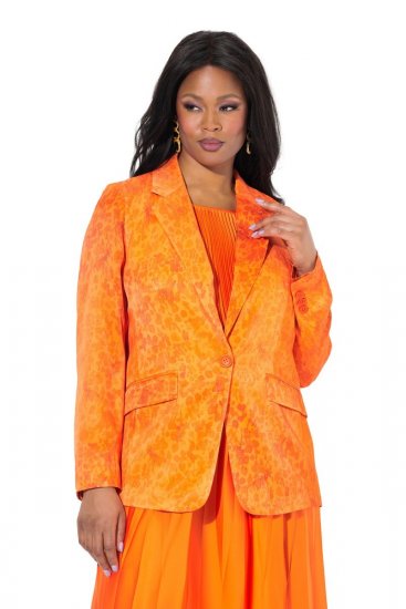 Ulla Popken 839607 Blazer en satin imprimé Orange clair - Blazers - Vestes blazer pour femme, grandes tailles