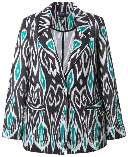 Ulla Popken 839961 Blazer à motifs en lin mélangé Noir - Blazers - Vestes blazer pour femme, grandes tailles
