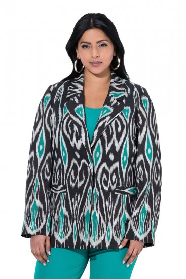 Ulla Popken 839961 Blazer à motifs en lin mélangé Noir - Blazers - Vestes blazer pour femme, grandes tailles