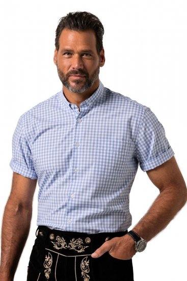 JP1880 Shirt Traditional Short Sleeve Checked Light Blue - Chemises - Chemises Grandes Tailles Hommes