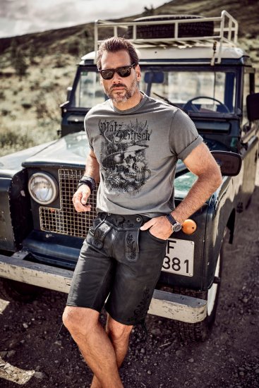 JP1880 Beer King Design Vintage Looking T-Shirt Gray - T-shirts - T-shirts Homme Grande Taille