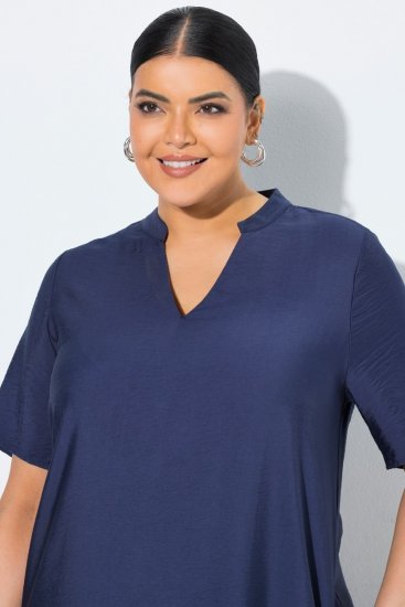 Ulla Popken 840367 Robe mi-longue à manches courtes et col V Bleu marine - Robes midi - Robes mi-longues pour femmes rondes