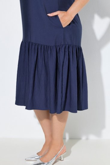 Ulla Popken 840367 Robe mi-longue à manches courtes et col V Bleu marine - Robes midi - Robes mi-longues pour femmes rondes