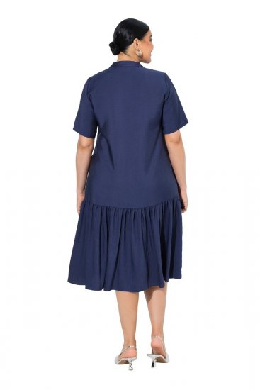 Ulla Popken 840367 Robe mi-longue à manches courtes et col V Bleu marine - Robes midi - Robes mi-longues pour femmes rondes