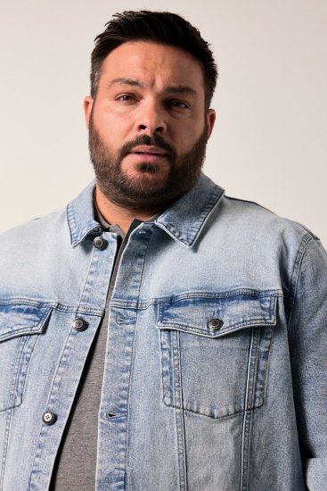 Men+ 394 Veste en jean à poches poitrine Bleu clair - Vestes - Vestes homme grandes tailles