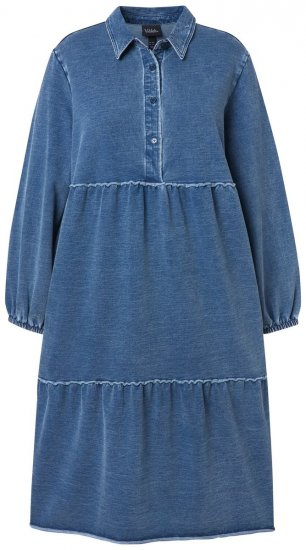 Ulla Popken 840972 Robe sweat à volants Indigo - Robes sweat - 