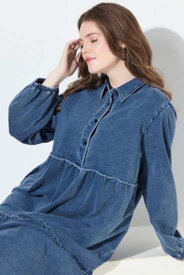 Ulla Popken 840972 Robe sweat à volants Indigo - Robes sweat - 