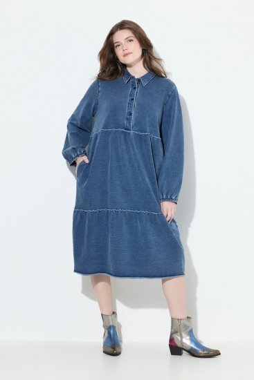 Ulla Popken 840972 Robe sweat à volants Indigo - Robes sweat - 
