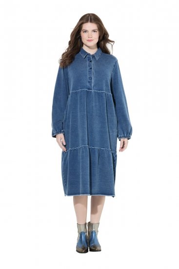 Ulla Popken 840972 Robe sweat à volants Indigo - Robes sweat - 