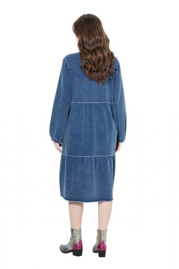 Ulla Popken 840972 Robe sweat à volants Indigo - Robes sweat - 