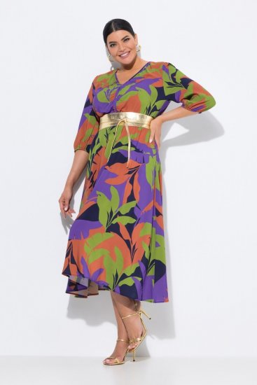 Ulla Popken 841034 Robe imprimée à manches 3/4 Bleu marine - Robes maxi - Robes longues pour femmes rondes