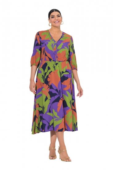 Ulla Popken 841034 Robe imprimée à manches 3/4 Bleu marine - Robes maxi - Robes longues pour femmes rondes
