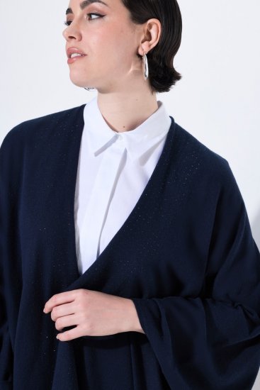 Ulla Popken 841117 Poncho oversize en maille à strass Bleu marine - Ponchos & capes - 