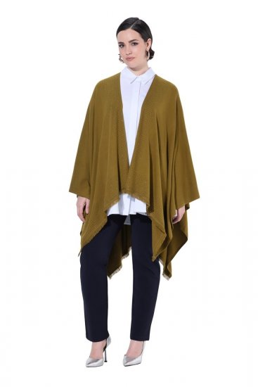 Ulla Popken 841117 Poncho oversize en maille à strass Vert olive - Ponchos & capes - 