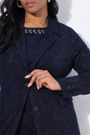 Ulla Popken 841163 Blazer en jersey jacquard Bleu marine - Blazers - Vestes blazer pour femme, grandes tailles