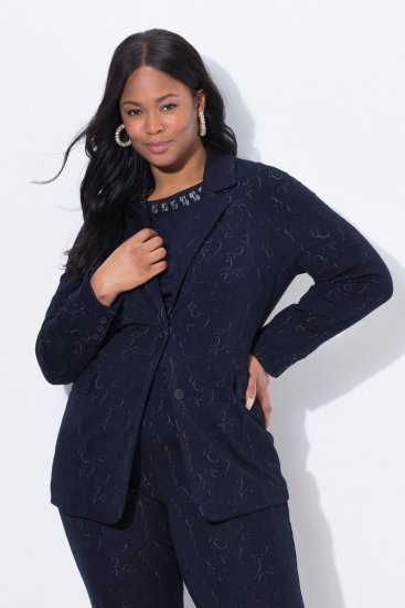 Ulla Popken 841163 Blazer en jersey jacquard Bleu marine - Blazers - Vestes blazer pour femme, grandes tailles