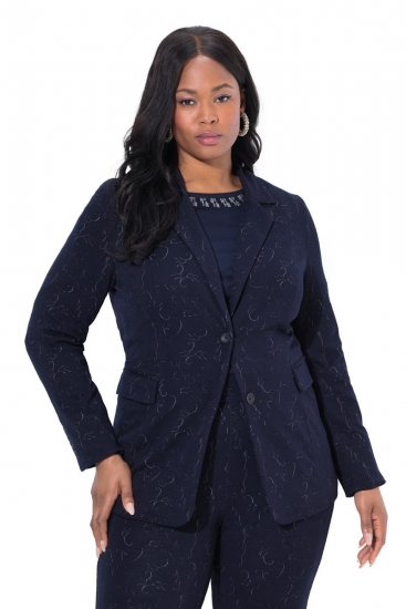 Ulla Popken 841163 Blazer en jersey jacquard Bleu marine - Blazers - Vestes blazer pour femme, grandes tailles