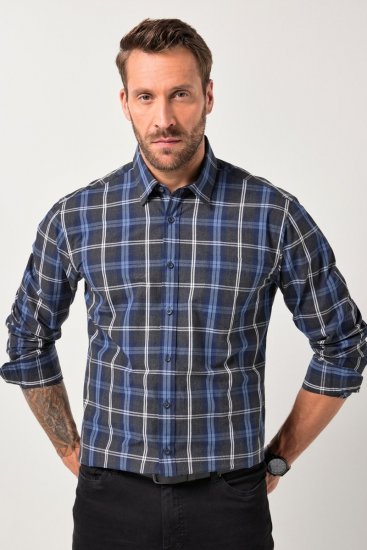 JP1880 Checked Shirt Long Sleeve Kent Collar Anthracite - Chemises - Chemises Grandes Tailles Hommes