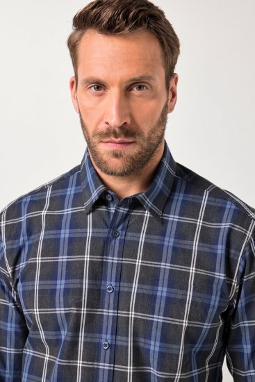 JP1880 Checked Shirt Long Sleeve Kent Collar Anthracite - Chemises - Chemises Grandes Tailles Hommes