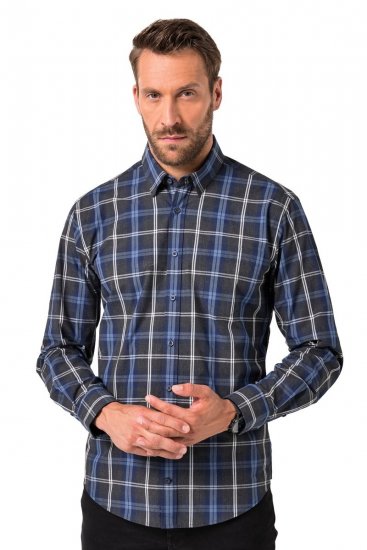 JP1880 Checked Shirt Long Sleeve Kent Collar Anthracite - Chemises - Chemises Grandes Tailles Hommes