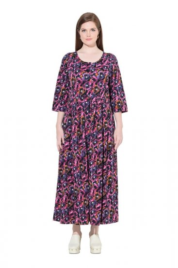 Ulla Popken 841219 Robe longue fleurie Violet foncé - Robes maxi - Robes longues pour femmes rondes