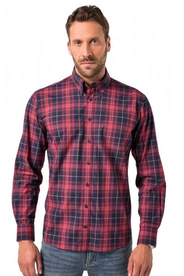 JP1880 Checked Shirt Long Sleeve Red - Chemises - Chemises Grandes Tailles Hommes