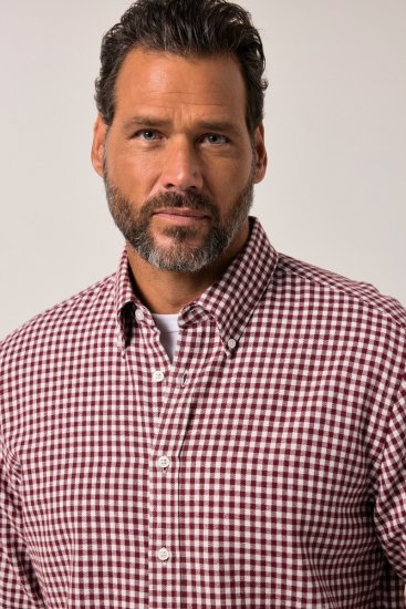 JP1880 Checked Flannel Shirt Long Sleeve Light Red - Chemises - Chemises Grandes Tailles Hommes