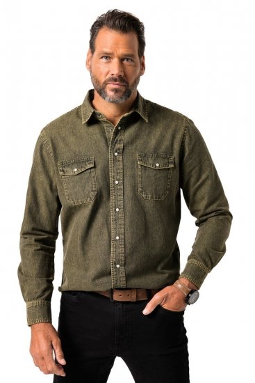 JP1880 Denim Shirt Long Sleeve Olive Green - Chemises - Chemises Grandes Tailles Hommes