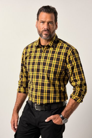 JP1880 Checked Shirt Long Sleeve Kent Collar Curry - Chemises - Chemises Grandes Tailles Hommes