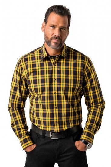 JP1880 Checked Shirt Long Sleeve Kent Collar Curry - Chemises - Chemises Grandes Tailles Hommes