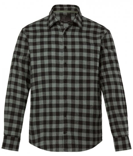 JP1880 Checked Flannel Shirt Long Sleeve Eucalyptus Green - Chemises - Chemises Grandes Tailles Hommes