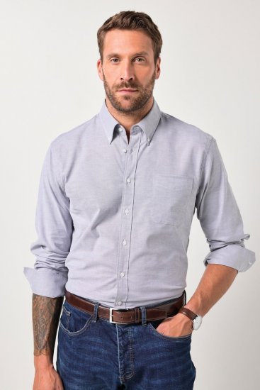 JP1880 Oxford Shirt Flexnamic Long Sleeve Grey - Chemises - Chemises Grandes Tailles Hommes