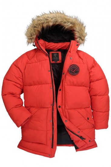 JP1880 Parka Quilted Faux Fur Hood Red - Vestes - Vestes homme grandes tailles