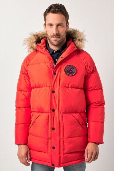 JP1880 Parka Quilted Faux Fur Hood Red - Vestes - Vestes homme grandes tailles