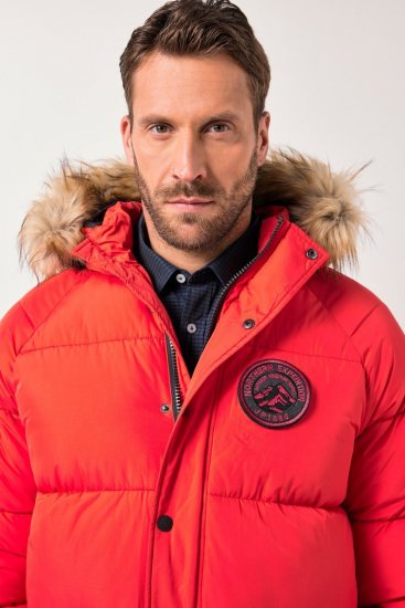 JP1880 Parka Quilted Faux Fur Hood Red - Vestes - Vestes homme grandes tailles