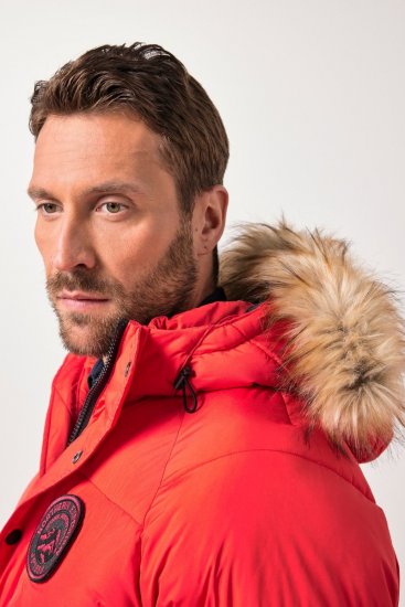 JP1880 Parka Quilted Faux Fur Hood Red - Vestes - Vestes homme grandes tailles