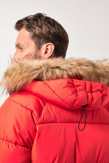 JP1880 Parka Quilted Faux Fur Hood Red - Vestes - Vestes homme grandes tailles