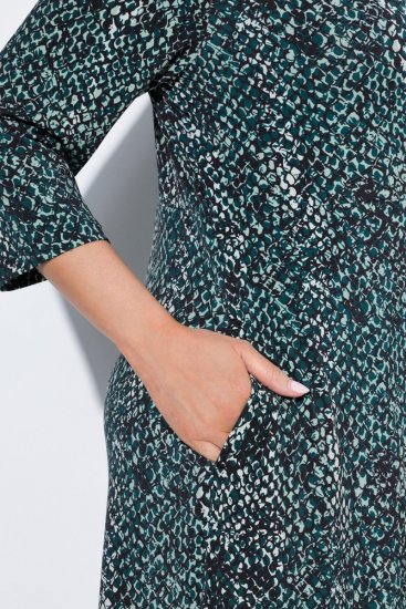 Ulla Popken 841839 Robe en jersey à imprimé animal et manches 3/4 Vert foncé - Robes midi - Robes mi-longues pour femmes rondes
