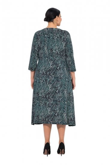 Ulla Popken 841839 Robe en jersey à imprimé animal et manches 3/4 Vert foncé - Robes midi - Robes mi-longues pour femmes rondes