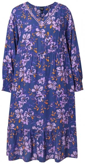Ulla Popken 841873 Robe mi-longue fleurie Bleu marine - Robes midi - Robes mi-longues pour femmes rondes